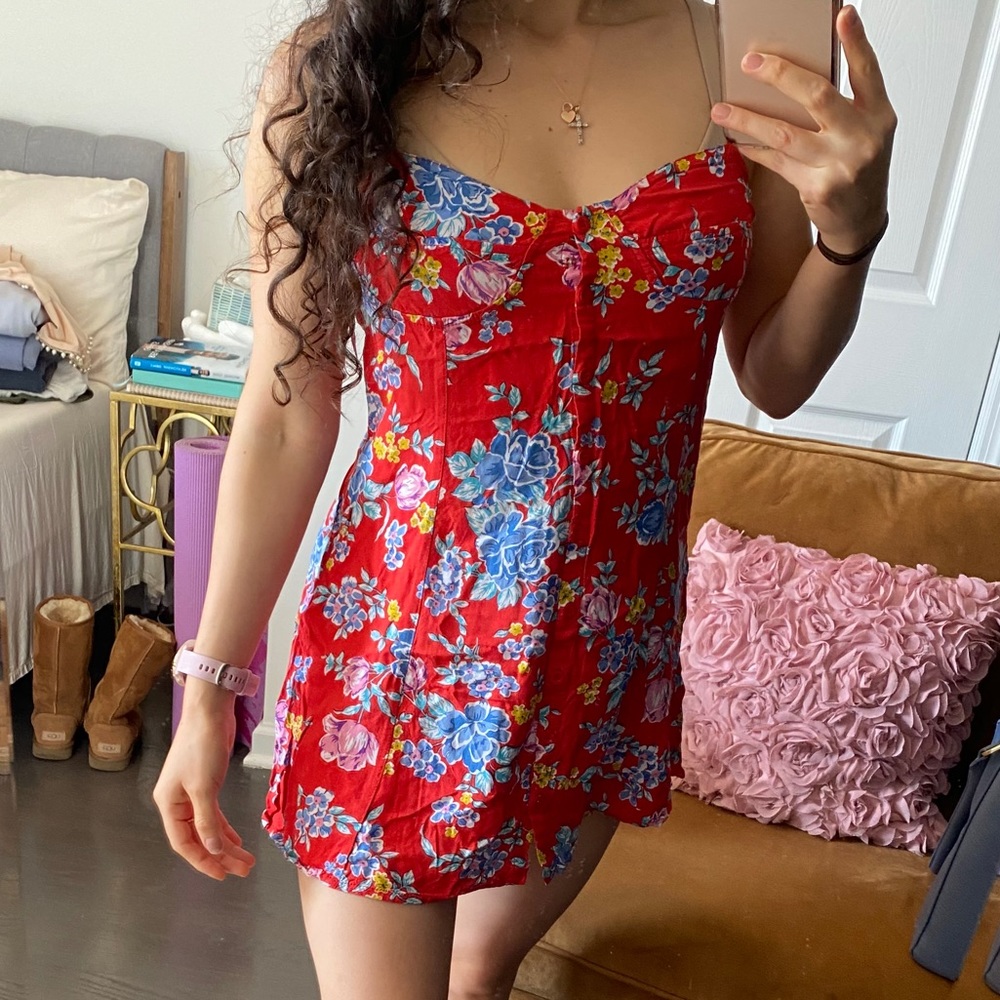 FLORAL RED BABYDOLL DRESS